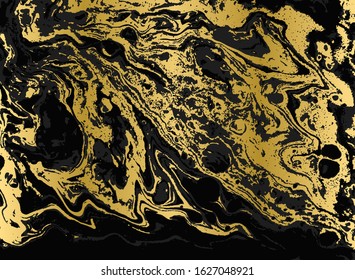 Minimalistic gold and black marble pattern. Agate ripple background.