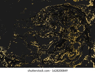 Minimalistic gold and black marble pattern. Agate ripple background.