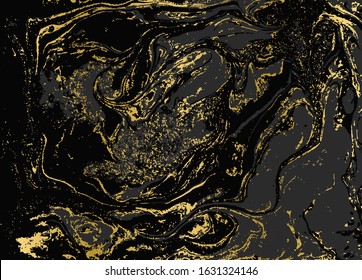 Minimalistic gold and black marble pattern. Agate ripple background.