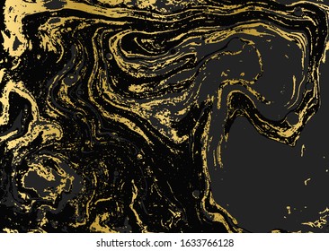 Minimalistic gold and black marble pattern. Agate ripple background.