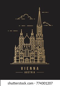 Minimalistic golden line-art landmark icon of the Stephansdom  in Vienna, Austria.