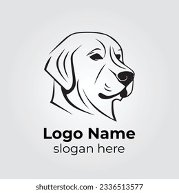 Minimalistic Golden Retriever dog logo design with thin lines black and white in the abstract shape in Illustrator