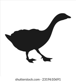 Minimalistic goose or duck black silhouette on white background.