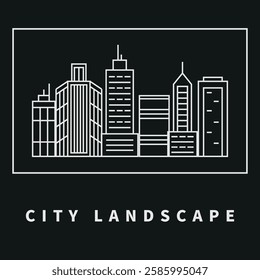 Minimalistic graphic representation of an urban landscape in the style of line art. Vector on black background