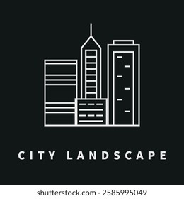 Minimalistic graphic representation of an urban landscape in the style of line art. Vector on black background
