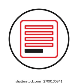 A minimalistic graphic showcasing a document icon with a stylized content layout. The design emphasizes clarity and simplicity, employing a contrasting red outline and black highlight within a round