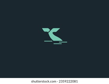 Minimalistic graphic whale tail logo on a solid background