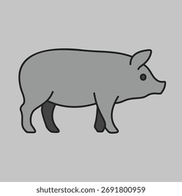 Minimalistische Graustufen-Ikone eines weißen Schweins. Perfekt für Bauernhof, Vieh, Fleisch oder landwirtschaftliche Produkte Designs und Symbole.

