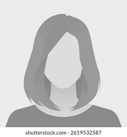 Ilustração minimalista em tons de cinza de mulher com cabelo de comprimento médio face indefinida expressão neutra design digital