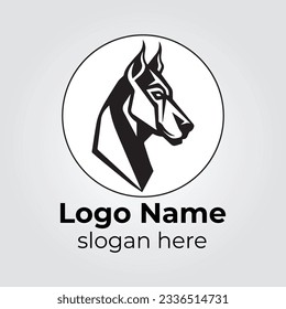 Minimalistic Great Dane Dog logo design with thin lines black and white vector  in the abstract shape Illustrator