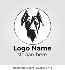 Minimalistic Great Dane Dog logo design with thin lines black and white vector  in the abstract shape Illustrator