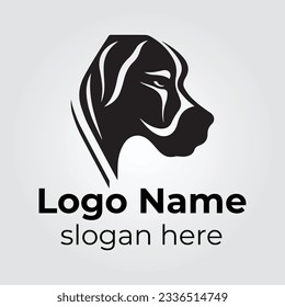 Minimalistic Great Dane Dog logo design with thin lines black and white vector  in the abstract shape Illustrator