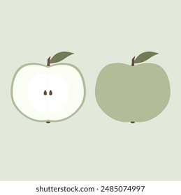 Minimalistic green apple illustration with pastel colors, vector cute art of fruit