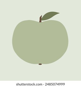 Minimalistic green apple illustration with pastel colors, vector cute art of fruit