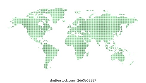 Minimalistic green dotted world map vector on clean white background