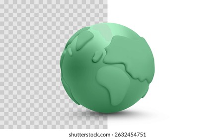 Minimalistic Green Earth Globe Icon. Simple 3D Concept Of Planet, Global Unity, Or Environmental Awareness. Realistic Cartoon Style. Vector Illustration.