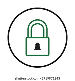 Un icono de candado verde minimalista se coloca centralmente dentro de un borde circular negro, transmite un fuerte mensaje de seguridad, enfatizando la salvaguarda de datos cruciales, promoviendo una seguridad