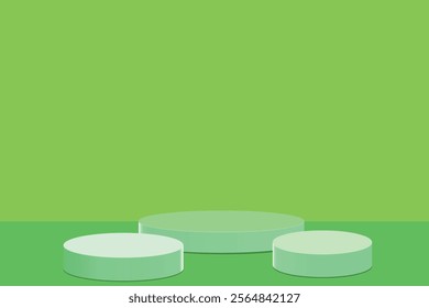 Minimalistic green podium display on a vibrant green background, ideal for showcasing products.