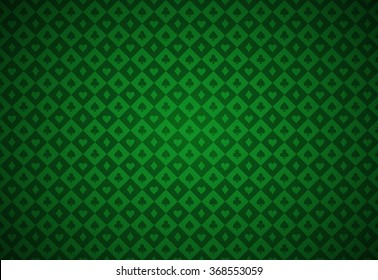 Minimalistic green poker background with texture composed from card symbols