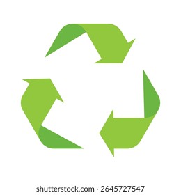 Minimalistic green recycling symbol icon on a white background. Eco-friendly vector illustration represents sustainability, reuse, and environmental care.