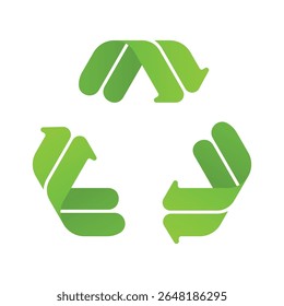 Minimalistic green recycling symbol icon on a white background. Eco-friendly vector illustration represents sustainability, reuse, and environmental care.