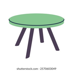 Minimalistic green round table with black legs on a white background. Modern furniture design concept. Vector illustration