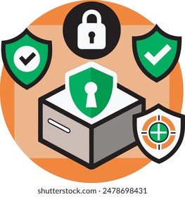 minimalistic green seal representing encryption, user control, and protection of family related information in shoe box