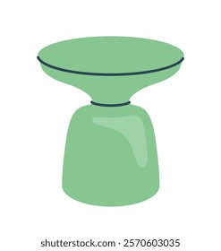 Minimalistic green stool with a modern design, depicted in a flat vector style on a white background. Concept of contemporary furniture and interior element. Vector illustration.