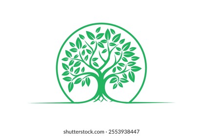 Minimalistic Green Tree Logo Design for Eco Companies Willow tree line art logo design vector art and illustration
