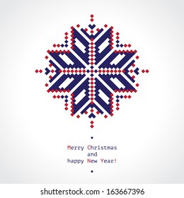 Minimalistic Greeting Card With Beautiful Pixel Snowflake