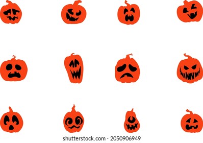 Minimalistic hallowen pumpkins vectors. leaks or filled with colors black and orange