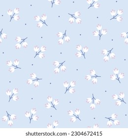 Minimalistic hand drawn flowers vector seamless pattern, design for textile print, cards, paper goods, background, wallpaper, fabric and all your creative projects.