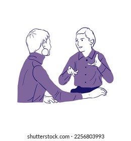 minimalistic hand drawn illustration of two women having a discussion about work