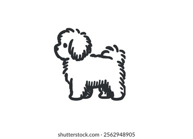 Minimalistic hand drawn Maltipoo illustration with bold black lines on white	