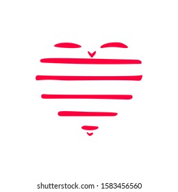 Minimalistic hand drawn red heart icon isolated on white background. Valentine's Day minimal concept. Unique design element. Vector illustration. Can be used for greeting card, invitation, banner, web