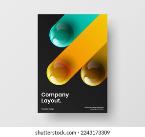 Minimalistic handbill A4 design vector layout. Isolated 3D balls corporate brochure concept.