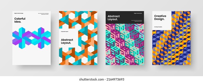 Minimalistic handbill design vector illustration set. Isolated mosaic tiles front page concept bundle.