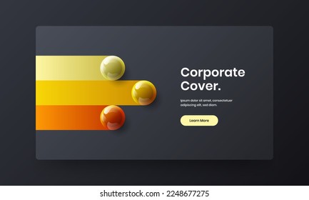Minimalistic handbill vector design concept. Vivid realistic spheres brochure template.