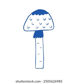 Minimalistic hand-drawn blue mushroom illustration isolated on a white background. Perfect for nature-themed designs, children's books, and educational materials