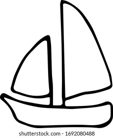 Minimalistic hand-drawn icon with a boat with sails. Internet symbol for your website design, logo, app, UI.