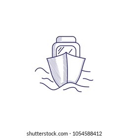 Minimalistic hand-drawn icon with a front view of the boat. Hatched web icon. Internet symbol for your website design, logo, app, UI.
