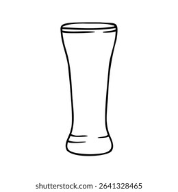 Minimalistic hand-drawn outline of a tall beer glass. Black and white sketch in doodle style, perfect for summer vacation, bar or brewery themed design