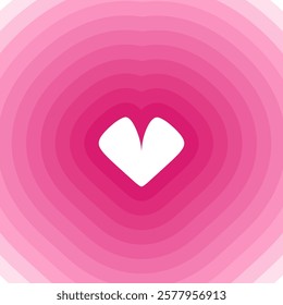 Minimalistic heart design featuring soft pink gradient concentric layers and a white center. Ideal for romantic visuals. Vector illustration.