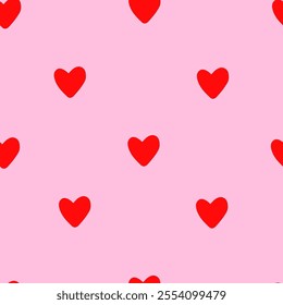 Minimalistic Hearts Seamless Pattern. Valentine’s Day Wallpaper. Red Hearts on Pink Background. 