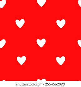 Minimalistic Hearts Seamless Pattern. Valentine’s Day Wallpaper. White Hearts on Red Background. 