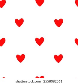 Minimalistic Hearts Seamless Pattern. Valentine’s Day Wallpaper. Red Hearts on White Background. 
