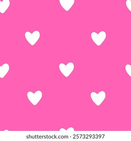 Minimalistic Hearts Seamless Pattern. Valentine’s Day Wallpaper. White Hearts on Vivid Pink  Background. 