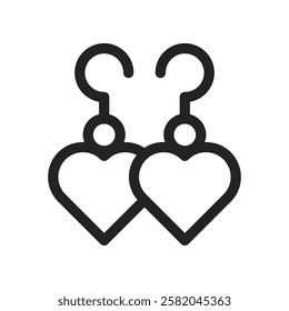 Minimalistic Heart-Shaped Earrings Design Icon in Simple Black Outline Style