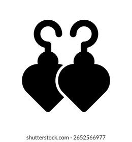 Minimalista em forma de coração brincos ícone de design em design sólido preto simples
