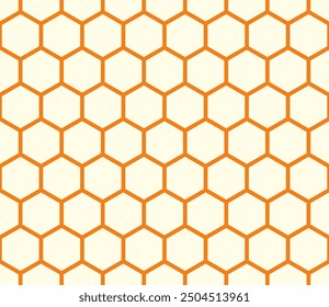 Minimalistic hexagon background. Orange color on matching background. Plain hexagon grid with bold cells. Hexagonal cells. Seamless pattern. Tileable vector illustration.